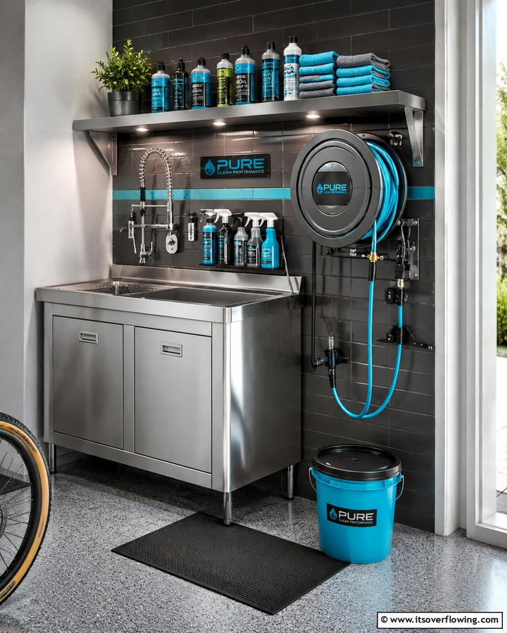 Compact Cleaning Station - 25 Motorcycle Garage Ideas for Bike Enthusiasts