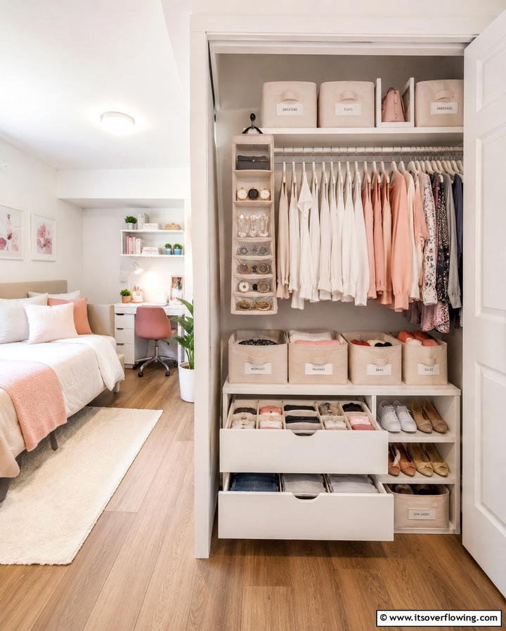 Compact Closet Organization - 20 Student Bedroom Design Ideas for Study and Sleep