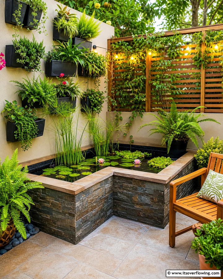 Compact Corner Raised Pond - 20 Raised Garden Pond Ideas for a Tranquil Backyard