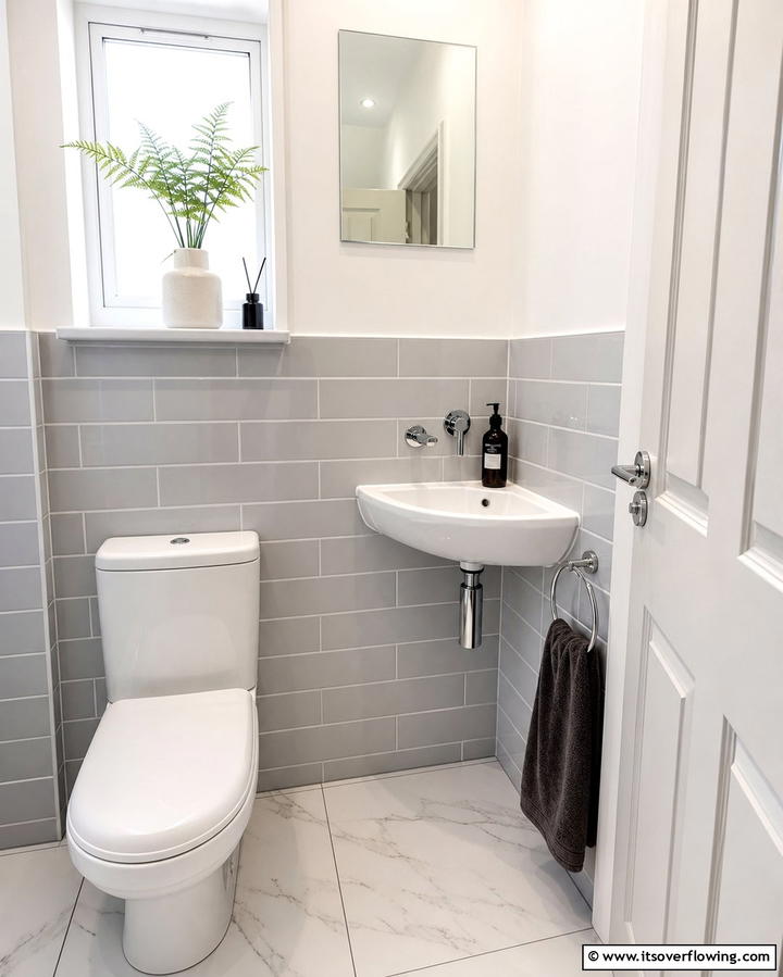Compact Corner Sink - 25 Downstairs Toilet Ideas for Small Spaces