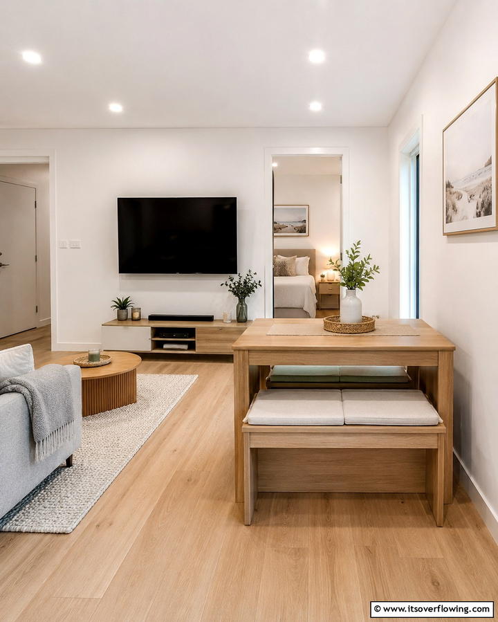 Compact Dining Table with Bench Seating - 20 Small Living Room Ideas With TV and Dining Table