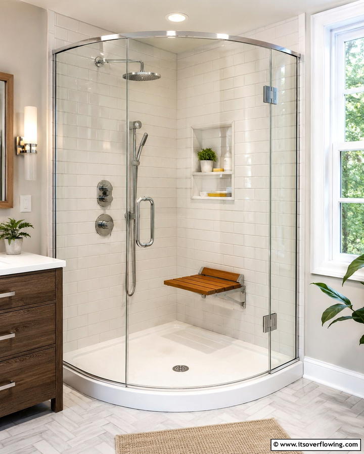 Compact Efficiency Shower Design - 30 Space-Efficient Corner Shower Ideas for Modern Bathrooms