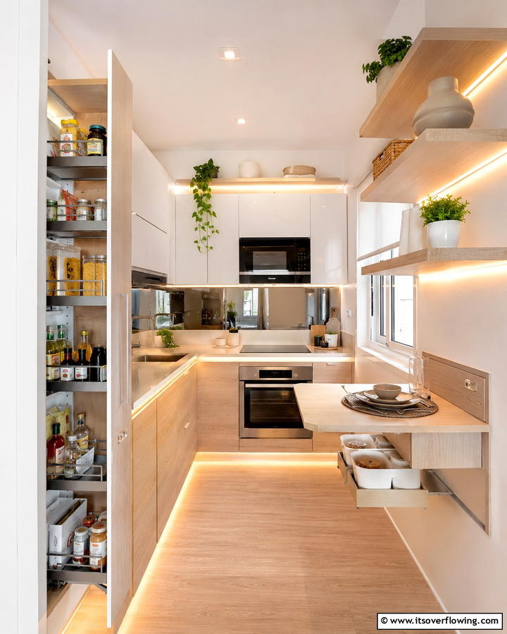 Compact Efficiency for Small Spaces - 30 Kitchens with Light Wood Cabinets- Warm & Airy Designs