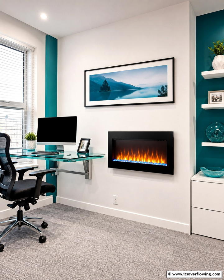 Compact Electric Fireplace for Small Offices - 25 Home Office With Fireplace Ideas for Cozy Workspaces
