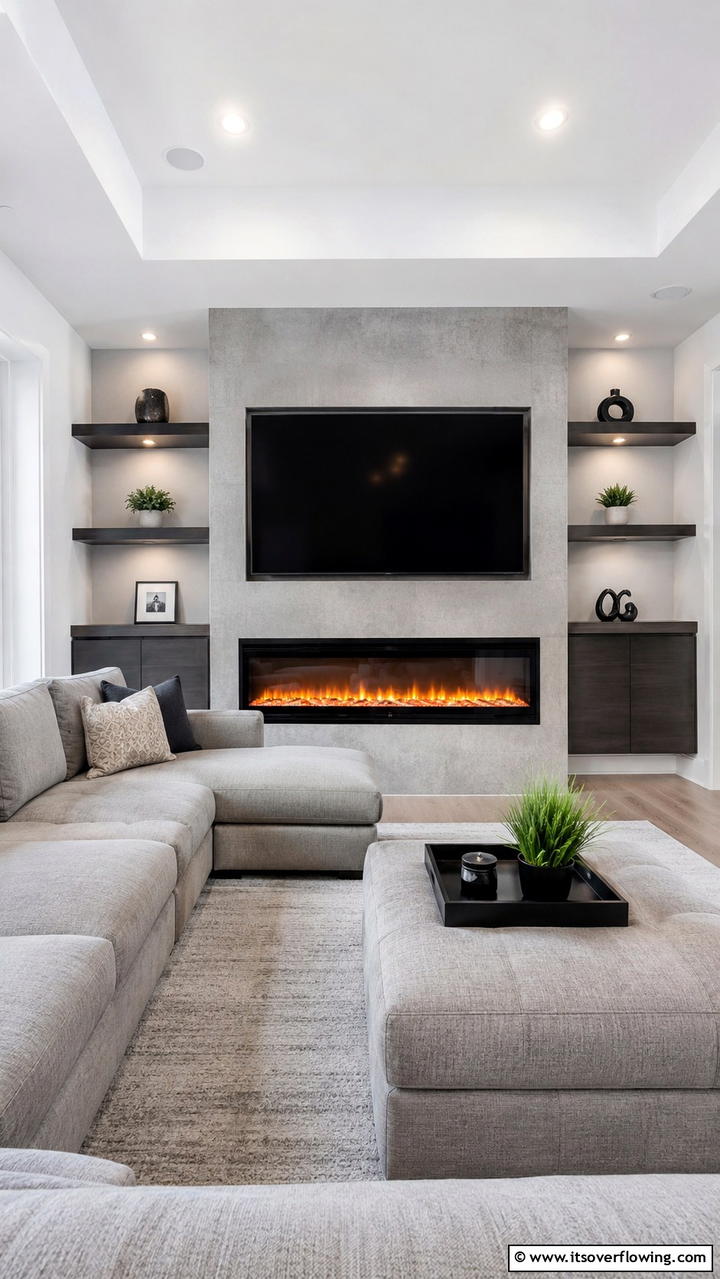 Compact Electric Fireplace with Built in TV Bracket - 30 Electric Fireplace Ideas With TV Above for Cozy Spaces