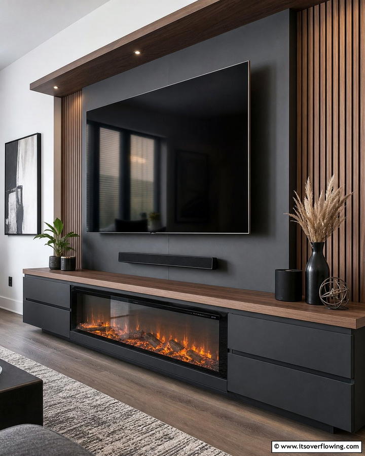 Compact Fireplaces Below TV Units - 25 Small Living Room Fireplace Ideas for Cozy Homes