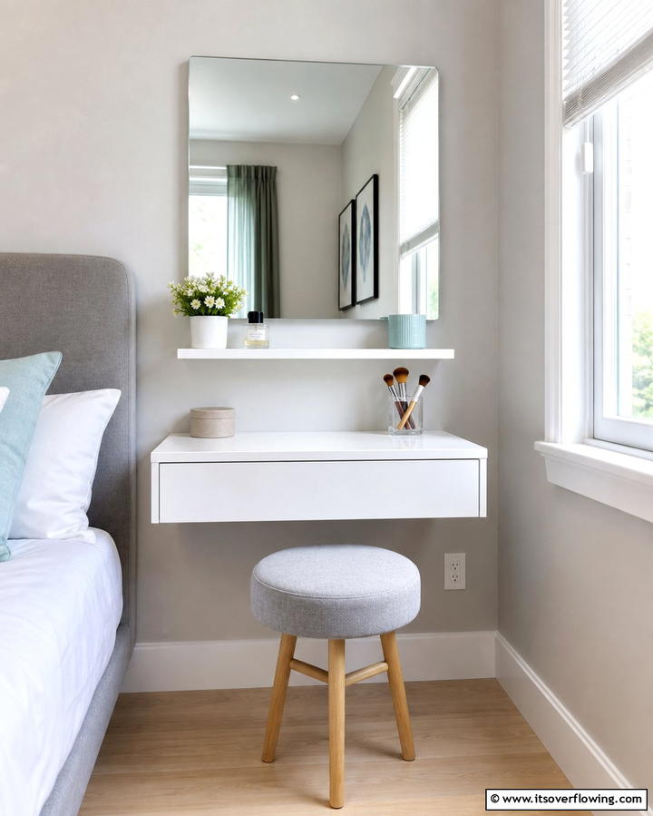 Compact Floating Vanity - 30 Stylish Makeup Vanity Ideas for a Functional Beauty Space
