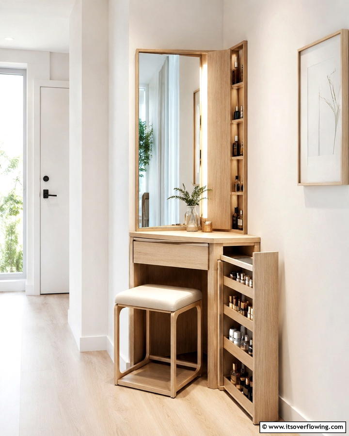 Compact Functional Vanity Space - 30 Bedroom Vanity Ideas for Chic and Functional Dressing Areas