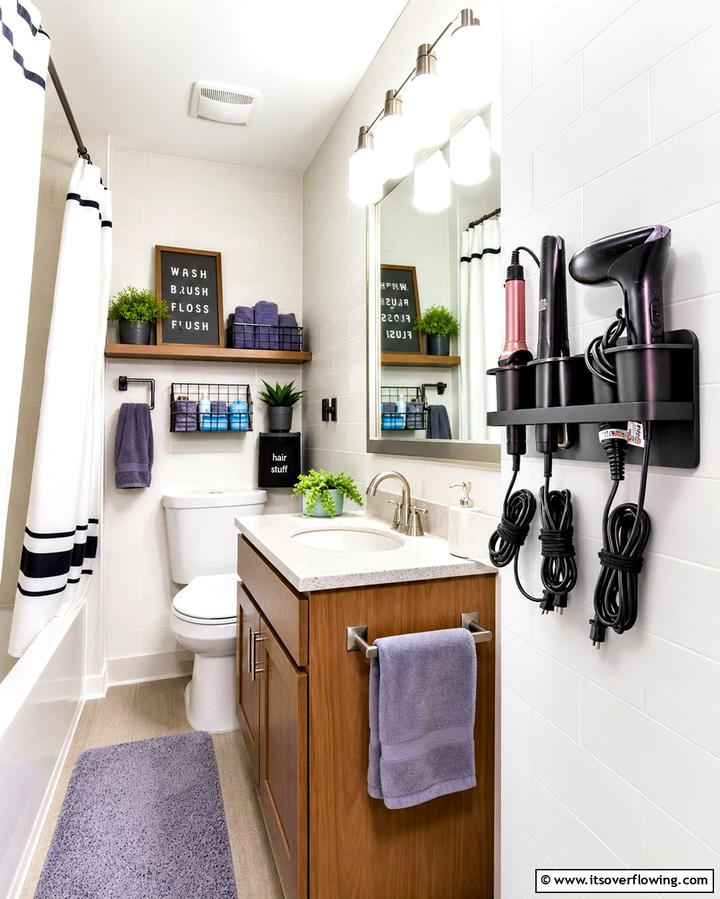 Compact Hair Tool Organizers - 25 Dorm Bathroom Ideas to Maximize Space and Style