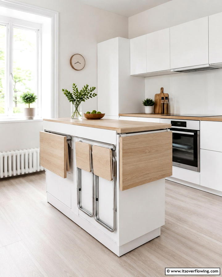 Compact Island with Foldable Seating - 25 Kitchen Island Ideas With Seating for Functionality