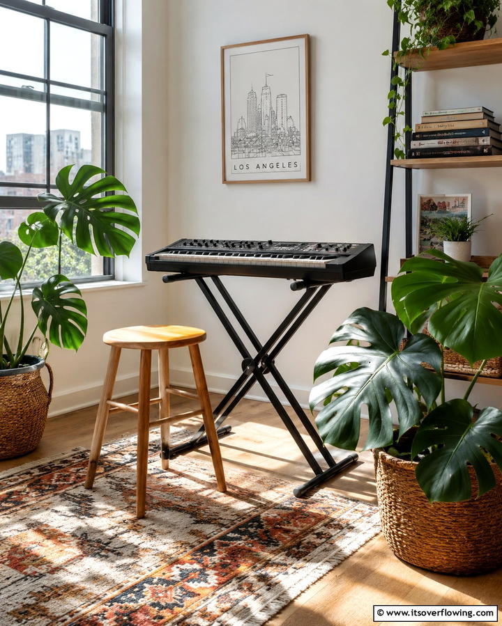 Compact Keyboard Stand for Flexibility - 25 Music Room Ideas to Create the Perfect Sound Space