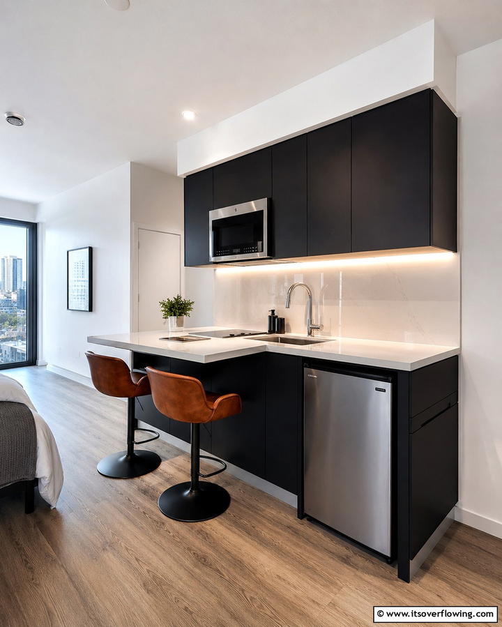 Compact Kitchenette - 30 Bachelor Room Ideas for Modern Masculine Spaces