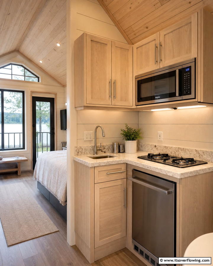 Compact Kitchenette Design - 25 One Room Cabin Interior Design Ideas for a Cozy Retreat
