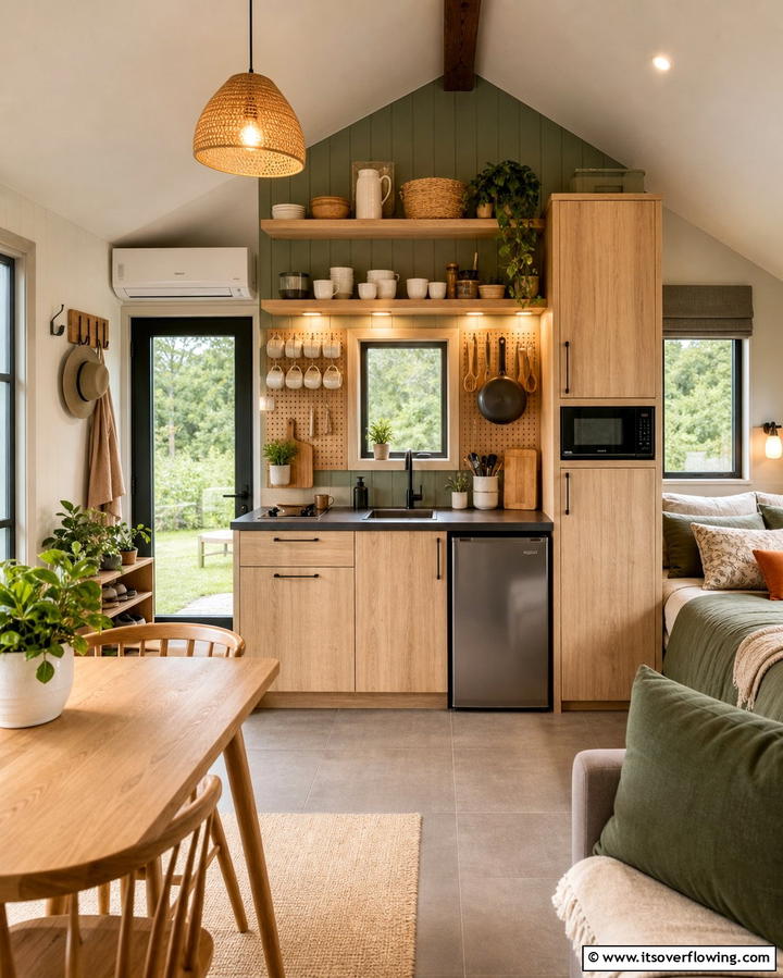 Compact Kitchenette - 25 One Room Cabin Interior Design Ideas for a Cozy Retreat