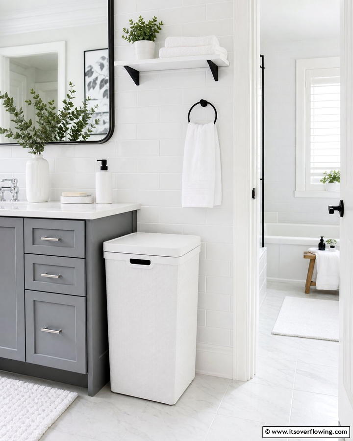 Compact Laundry Bins - 21 Clever Bathroom Storage Ideas to Maximize Space and Style