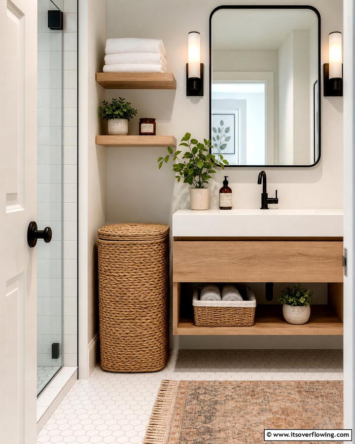 Compact Laundry Hampers for Clutter Control - 21 Small Bathroom Storage Solutions for Clutter-Free Spaces