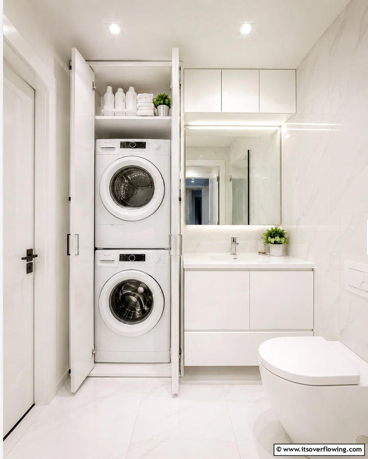 Compact Laundry Solutions - 30 Small Master Bathroom Ideas for Efficient Luxury