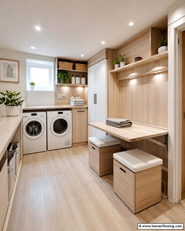 Compact Laundry with Multi Use Furniture - 30 Basement Laundry Room Ideas for Functional Utility Spaces