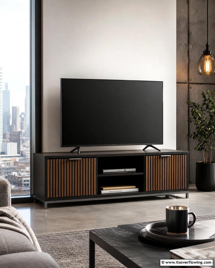 Compact Media Stand with Storage - 25 Small Living Room Ideas With TV for Cozy Nights