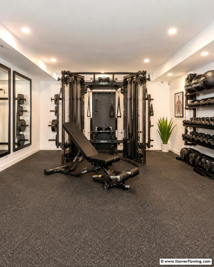 Compact Multi Functional Equipment Setup - 25 Basement Gym Ideas for Your Home Workout Space