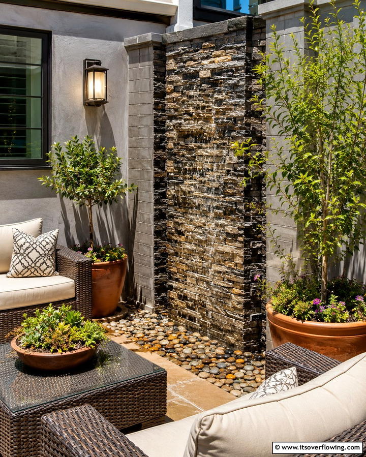 Compact Patio Waterfall - 25 Pondless Waterfall Design Ideas for a Serene Backyard