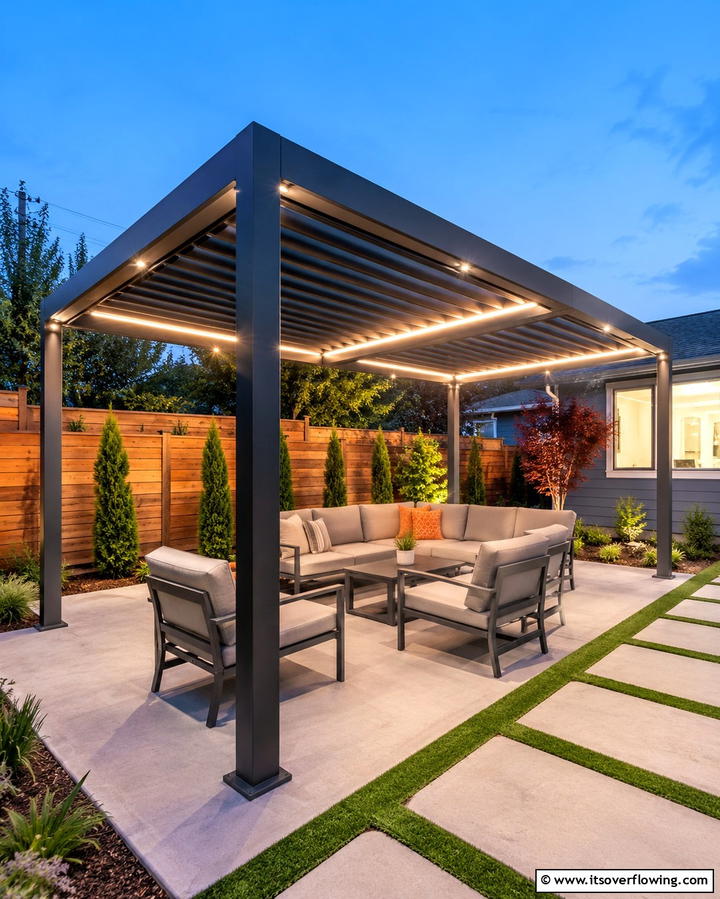 Compact Pergola with Built in Lighting - 25 Small Patio Pergola Ideas for Cozy Outdoor Spaces