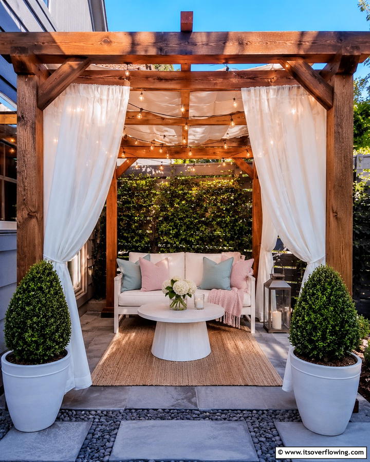 Compact Pergola with Curtains - 20 Small Patio Pergola Ideas for Cozy Outdoor Spaces