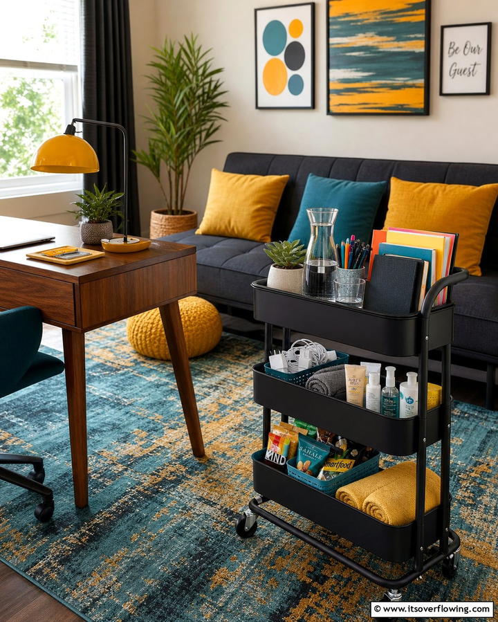Compact Rolling Cart for Supplies - 25 Office Guest Room Ideas for a Functional and Stylish Space