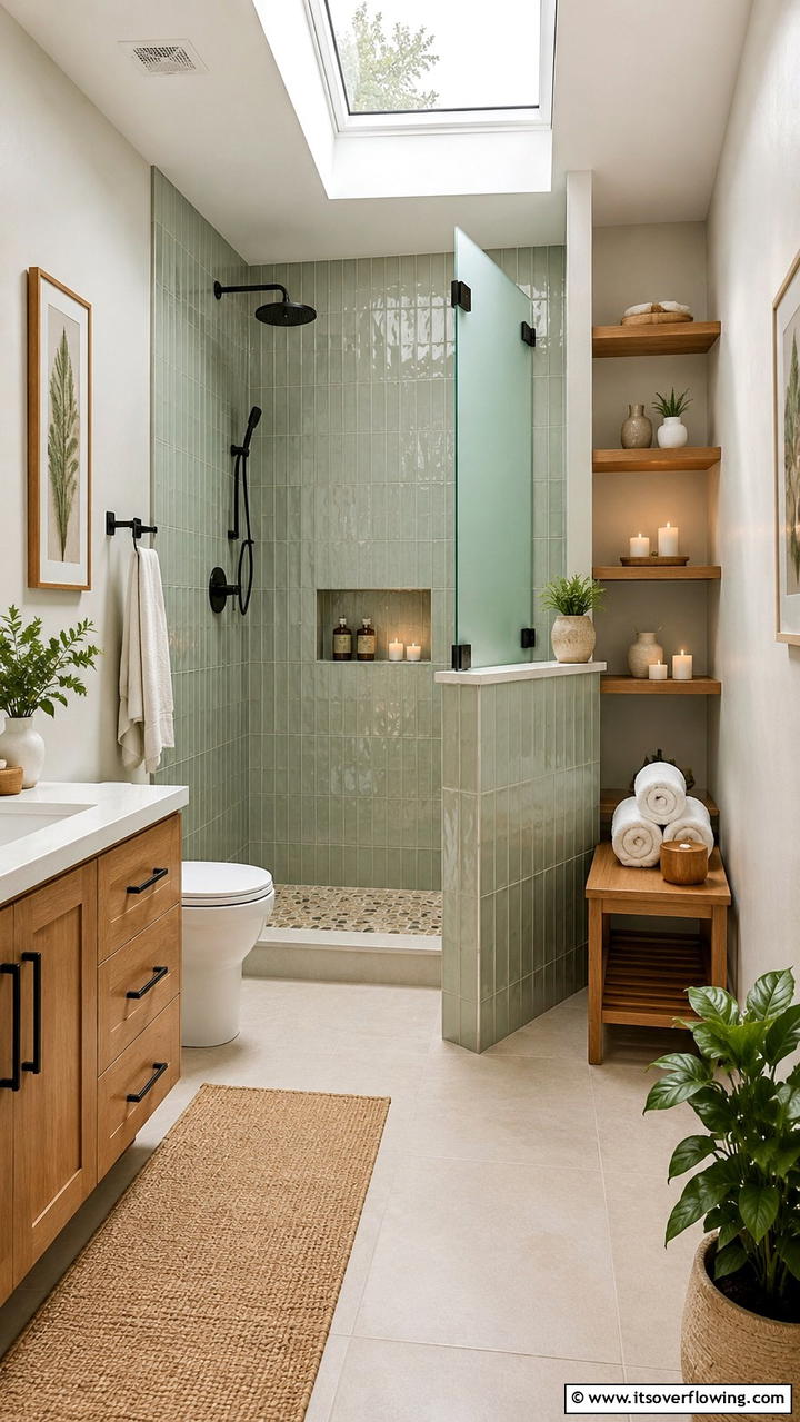 Compact Spa Inspired Setup - 30 Half-Wall Shower Ideas- Sleek Bathroom Design Solutions