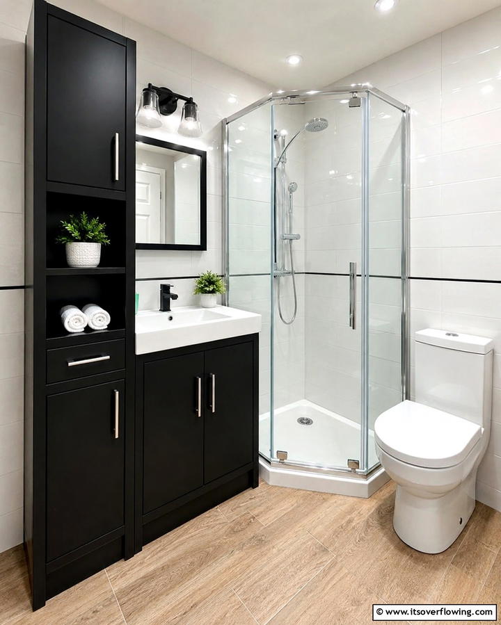 Compact Space Efficiency - 30 Black Cabinet Bathroom Ideas for Dramatic Modern Spaces