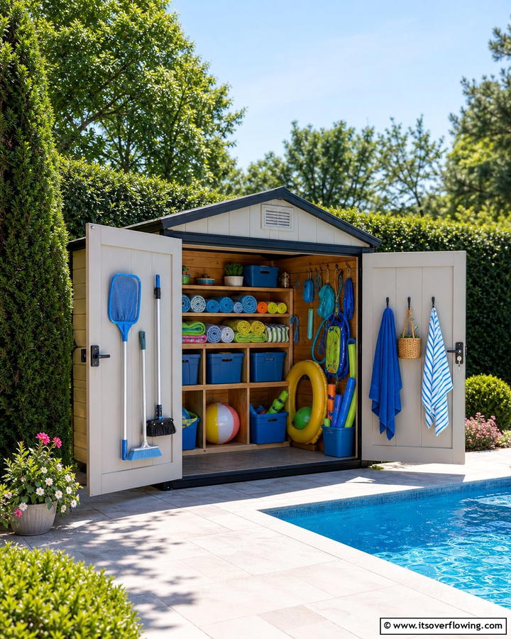 Compact Storage Solutions - 20 Pool Shed Ideas to Enhance Your Backyard Oasis