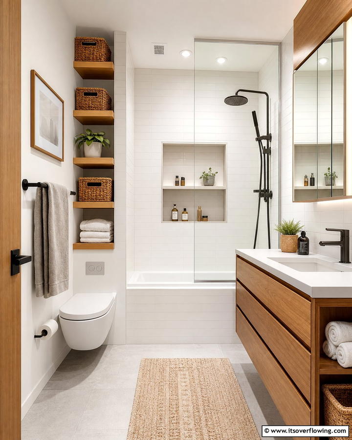 Compact Storage Solutions - 21 Mid-Century Modern Bathroom Ideas for Retro Elegance