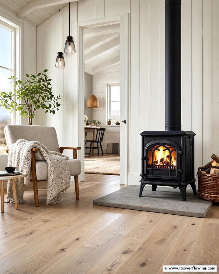 Compact Stove Fireplace for Versatility - 20 Scandinavian Fireplace Ideas for Cozy Homes
