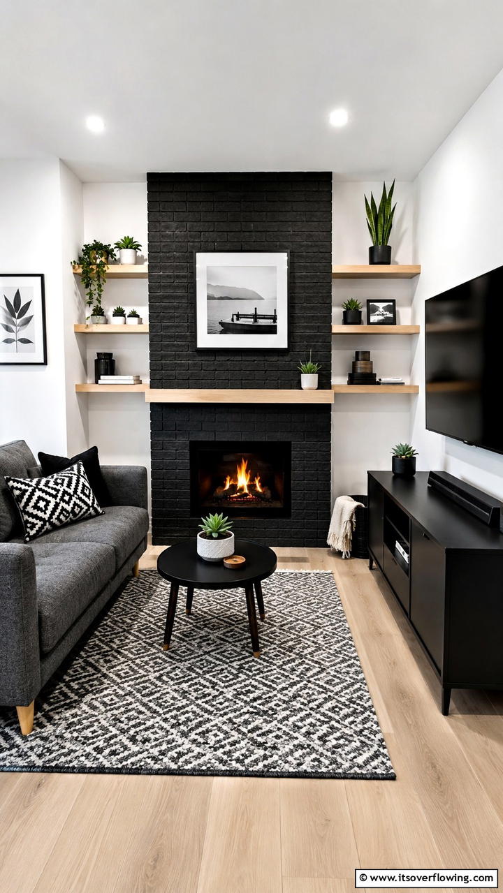Compact Urban Black Brick Fireplace - 30 Black Brick Fireplace Ideas for Dramatic Focal Points