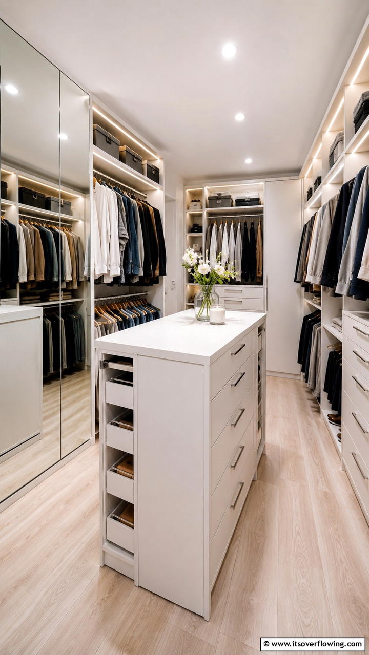 Compact Urban Closet Island - 30 Closet Island Ideas- Luxurious Walk-In Storage Solutions
