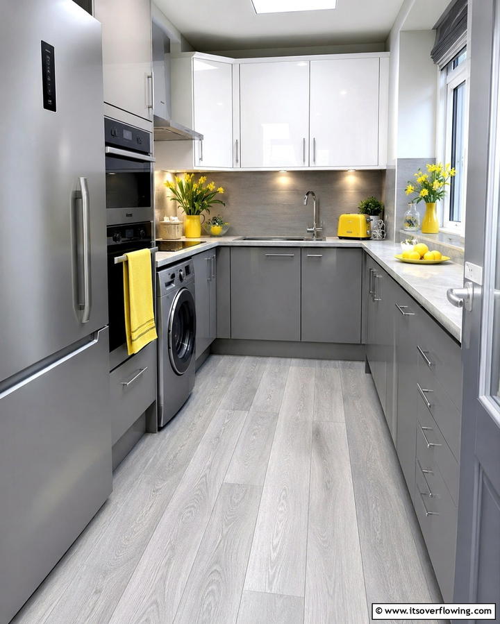 Compact Urban Grey Kitchen - 30 Kitchens with Grey Floors- Sleek & Modern Flooring Ideas