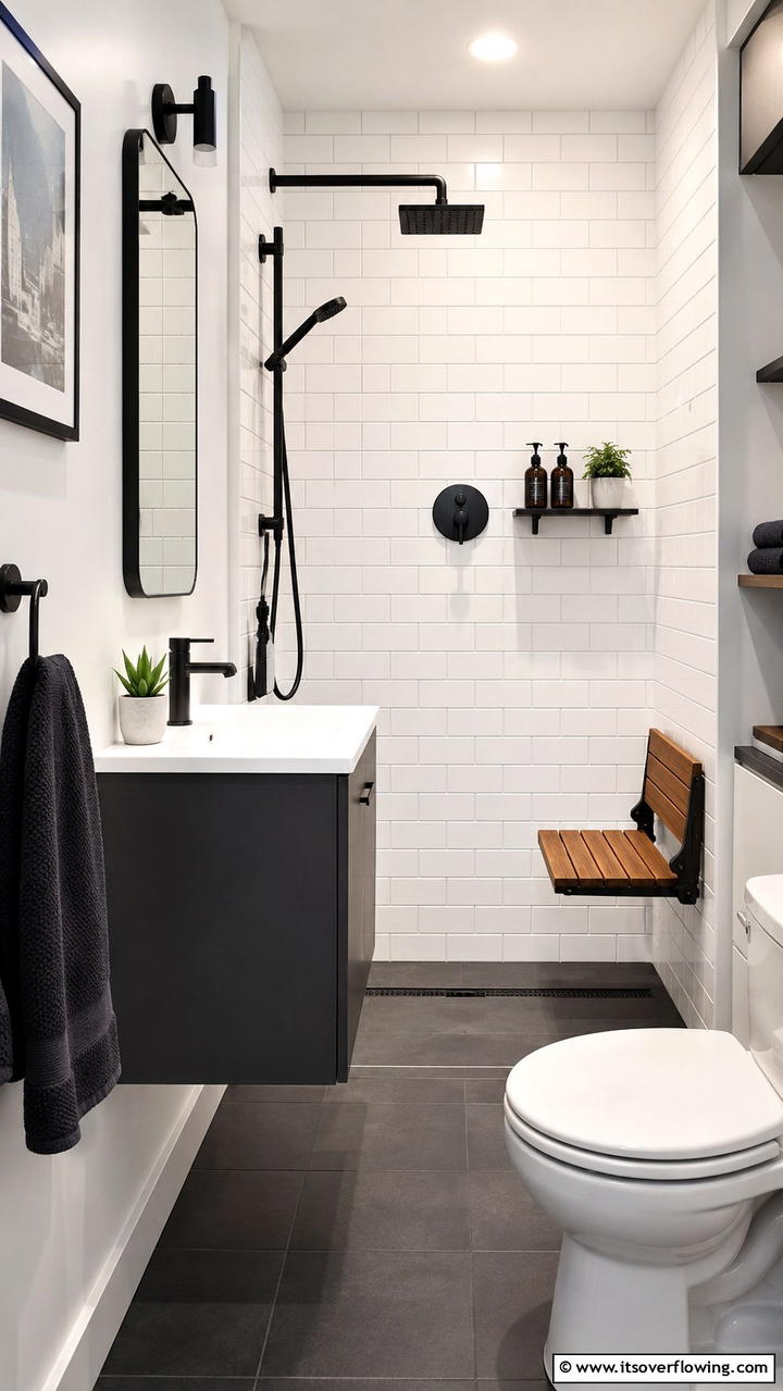 Compact Urban Walk In Shower with Foldable Bench - 21 Walk-In Shower Ideas With Bench for Spa-Like Comfort