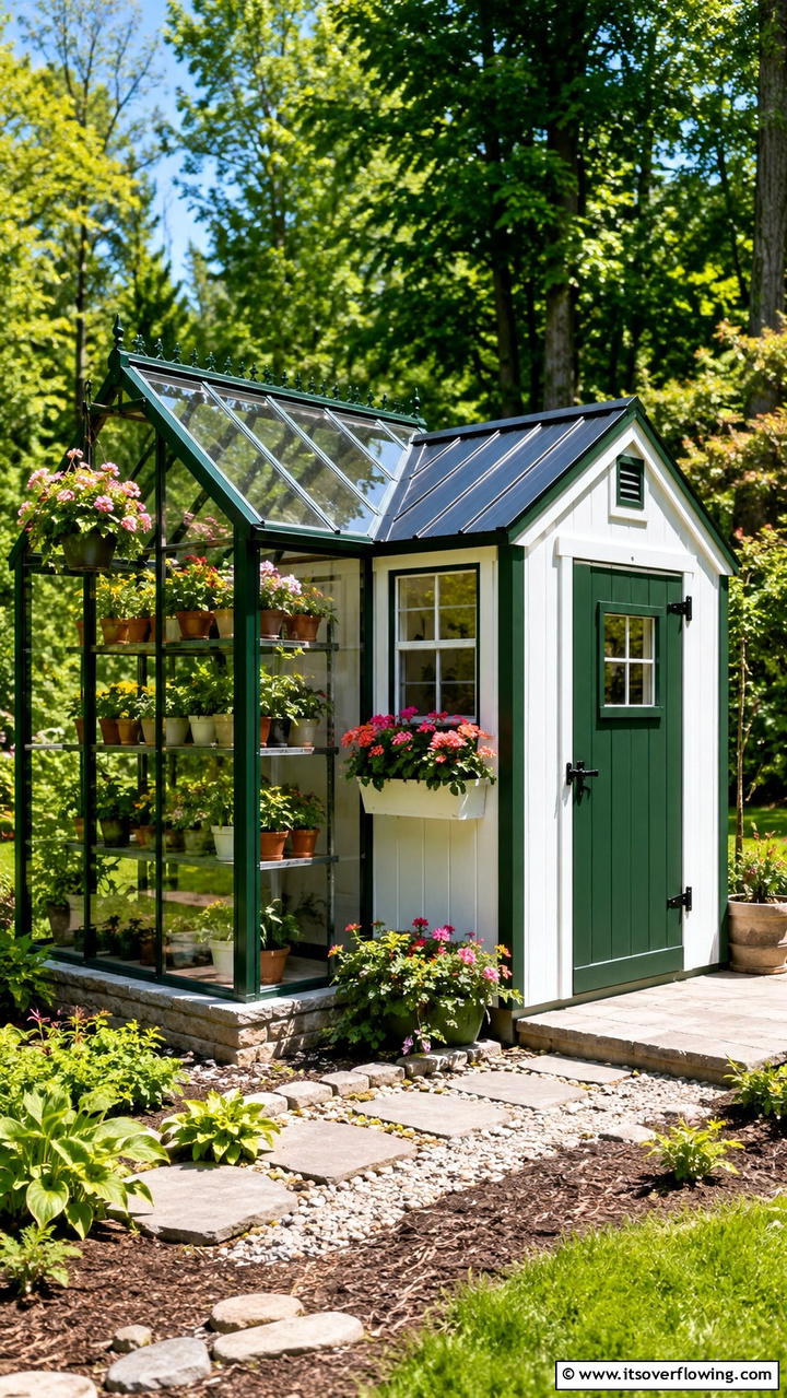 Compact Utility and Plant Haven - 30 Greenhouse and Shed Combo Ideas- Space-Saving Designs