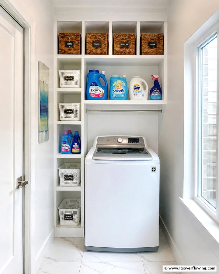 Compact Vertical Storage Solutions - 20 Small Laundry Room Ideas With a Top Load Washing Machine