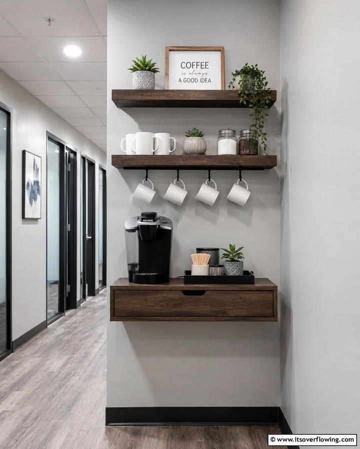 Compact Wall Mounted Station - 25 Office Coffee Station Ideas to Boost Your Productivity