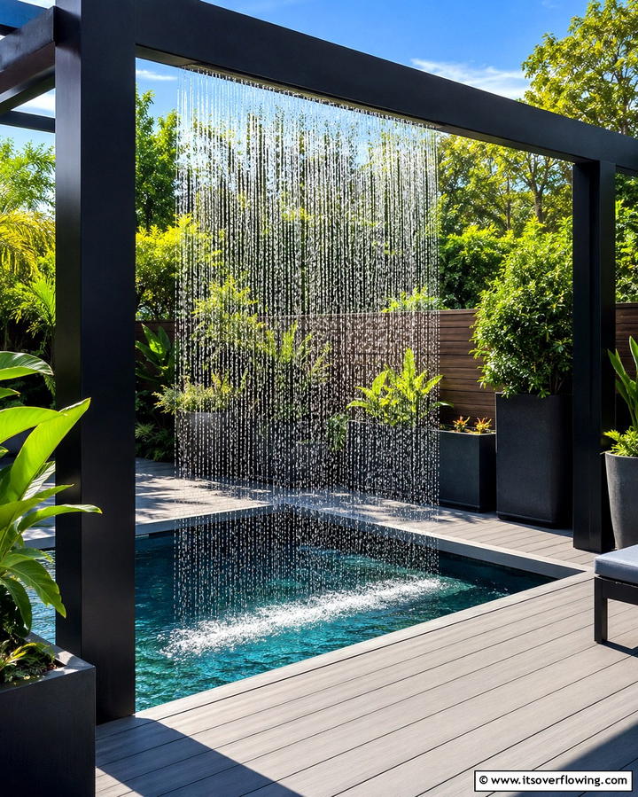Compact Water Curtain - 25 Small Pool Waterfall Ideas for Your Backyard