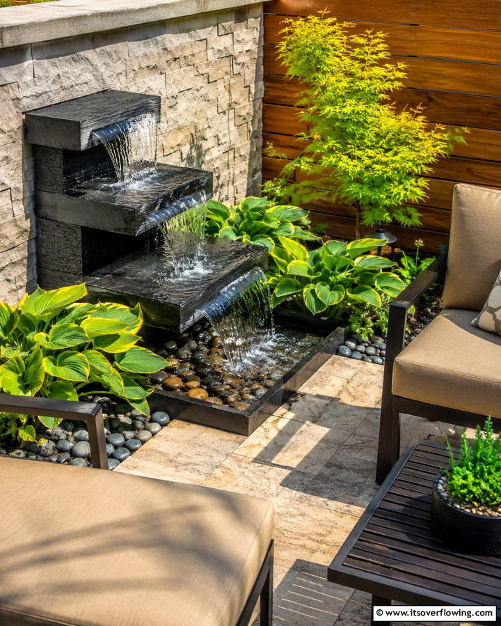 Compact Water Feature - 25 Small Backyard Patio Ideas for a Relaxing Outdoor Oasis