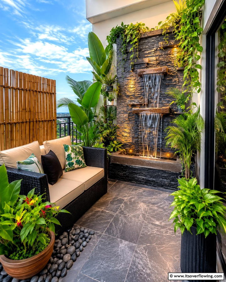 Compact Water Feature - 25 Balcony Deck Ideas- Transform Your Outdoor Space