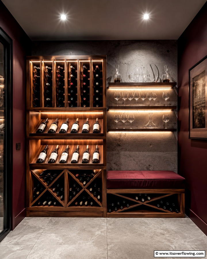 Compact Wine Rack with Seating - 30 Functional Basement Furniture Ideas for Multi-Use Spaces