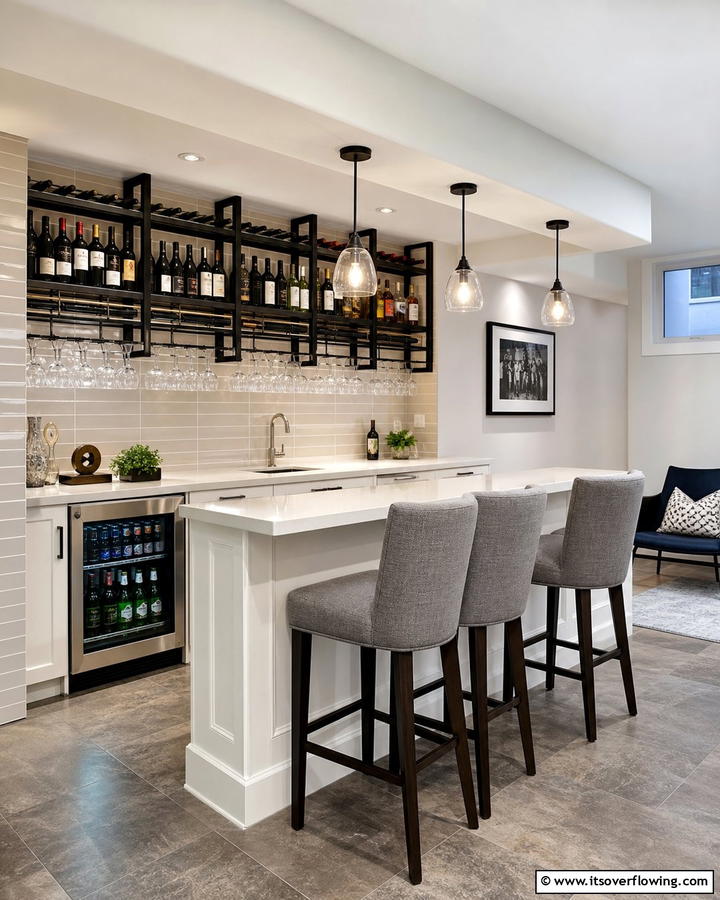 Compact Wine Rack with Seating - 30 Basement Furniture Ideas for Functional Living Spaces