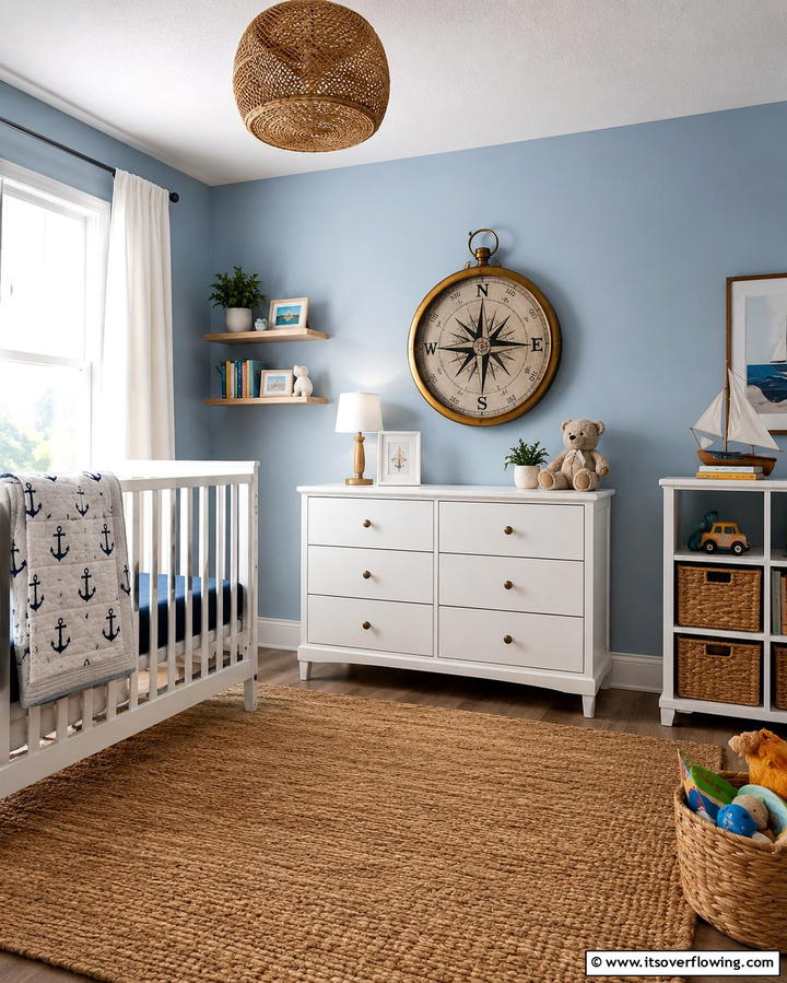 Compass Inspired Wall Clock - 25 Nautical Nursery Ideas for a Coastal Vibe