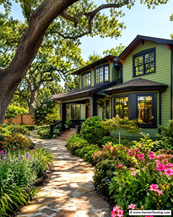 Complementary Landscaping - 25 Green House Exterior With Black Trim Ideas
