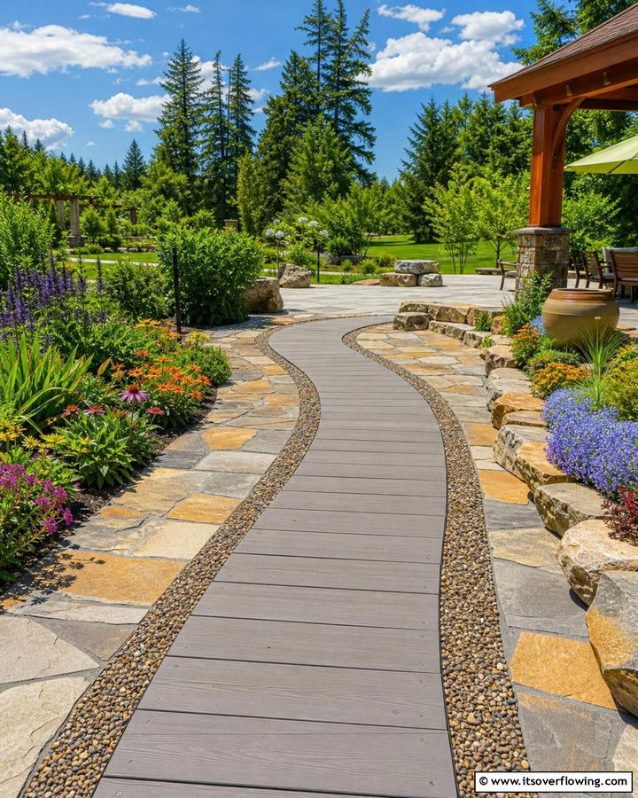 Composite Walkways with Mixed Material Borders - 20 Composite Walkway Ideas for a Durable and Beautiful Path