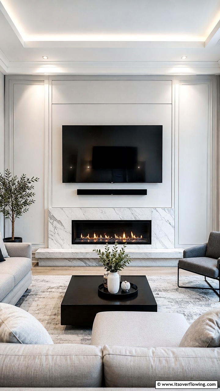 Concealed Wiring Design - 21 Stylish TV Over Fireplace Ideas for Modern Living Rooms
