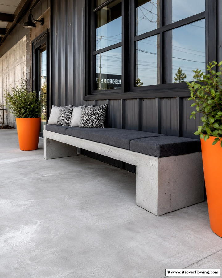 Concrete Bench for Durability - 25 Front Porch Bench Ideas for a Welcoming Entrance
